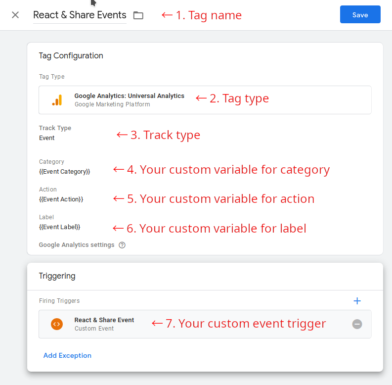 Settings for a tag - step 3
